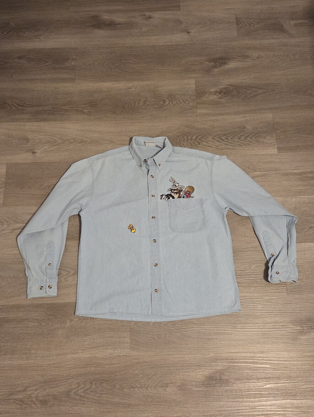 Vintage Looney Tunes Embroidered Chambray Button Down Shirt Unisex Adult M